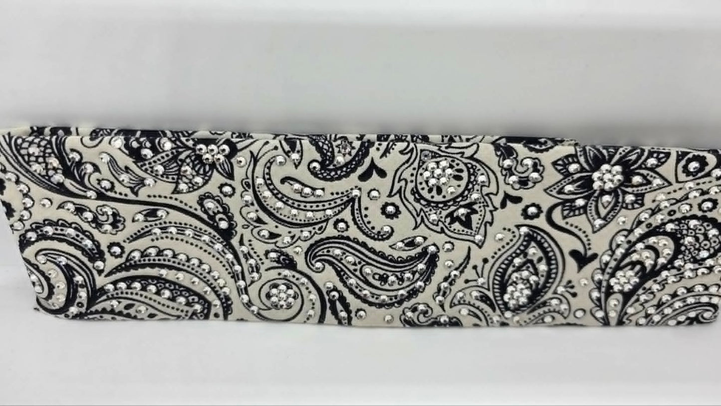 LeeAnnette Navy on Cream Paisley Bandana with Diamond Clear Austrian Crystals (L40238)