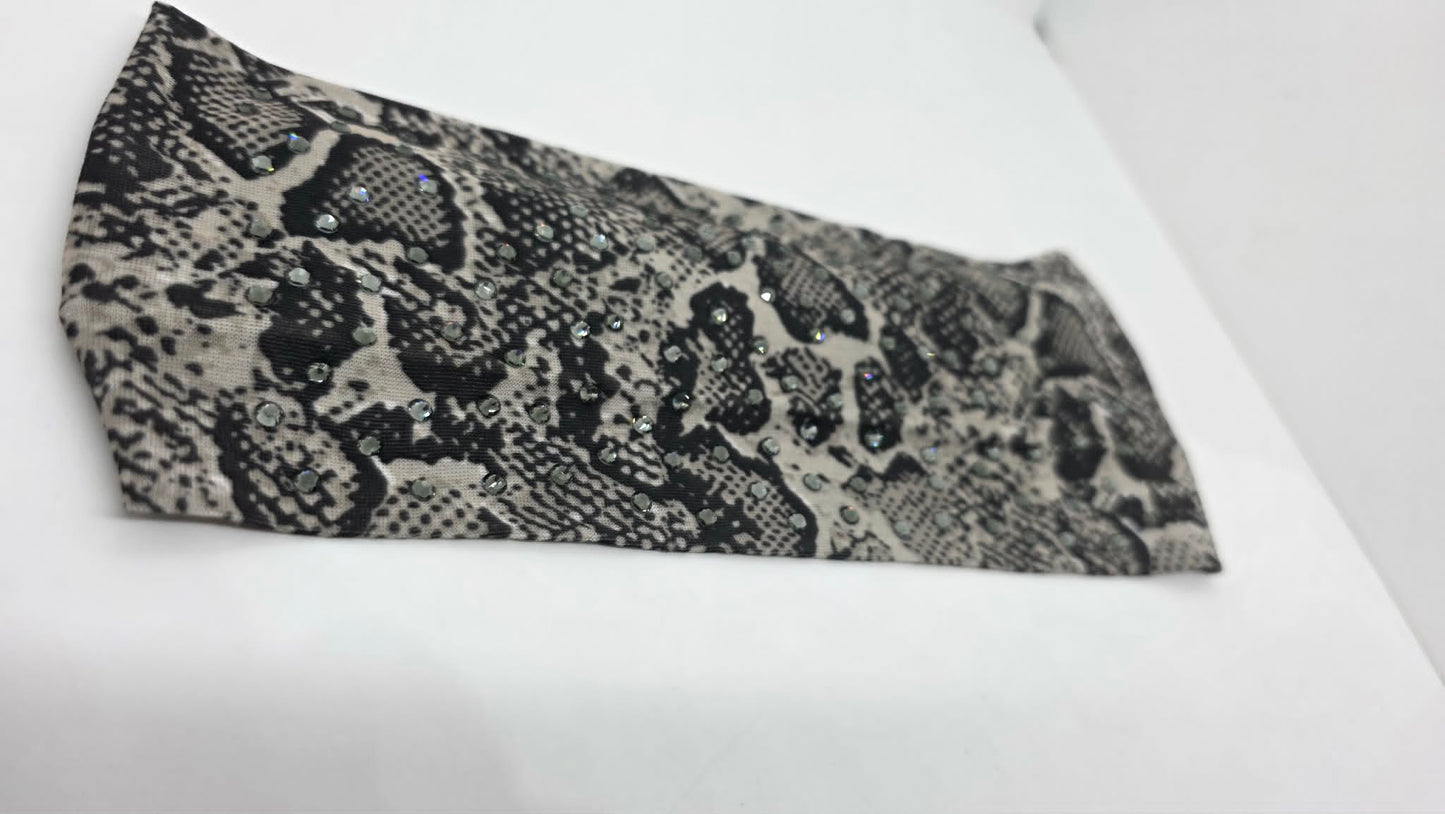 Stretchy Headband Snake Print with Black Crystals (Sku5482)