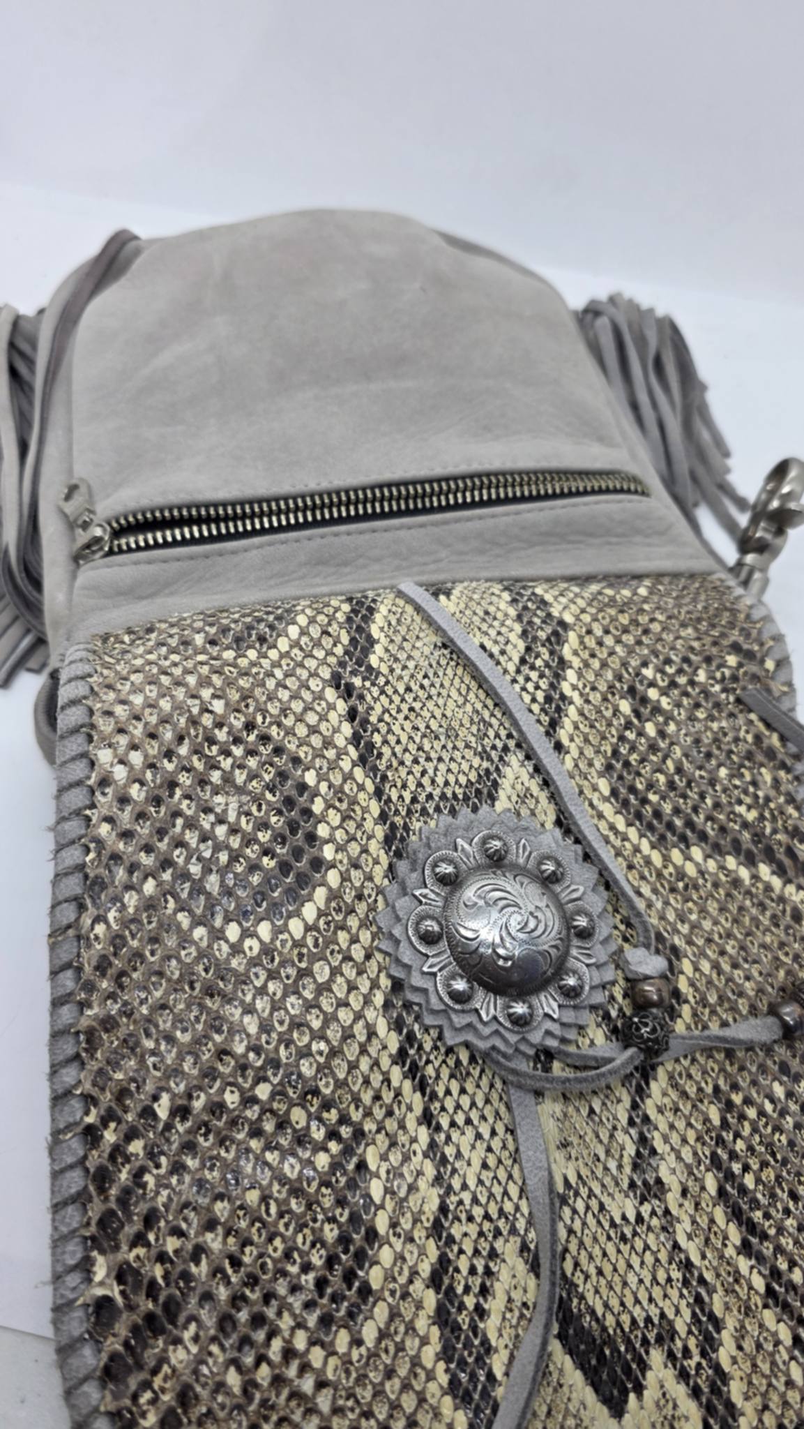 Grey Buck Skin Purse with Snake Skin
