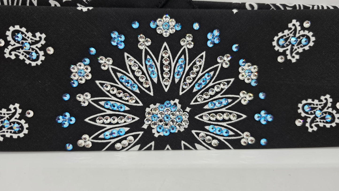 Black Paisley Bandana with Blue Violet Shimmer and Diamond Clear Austrian Crystals (E6425)