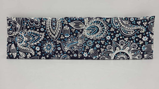 Super LeeAnnette Fancy Blue Paisley Bandana with Black Shimmer and Diamond Clear Austrian Crystals (sku40129)