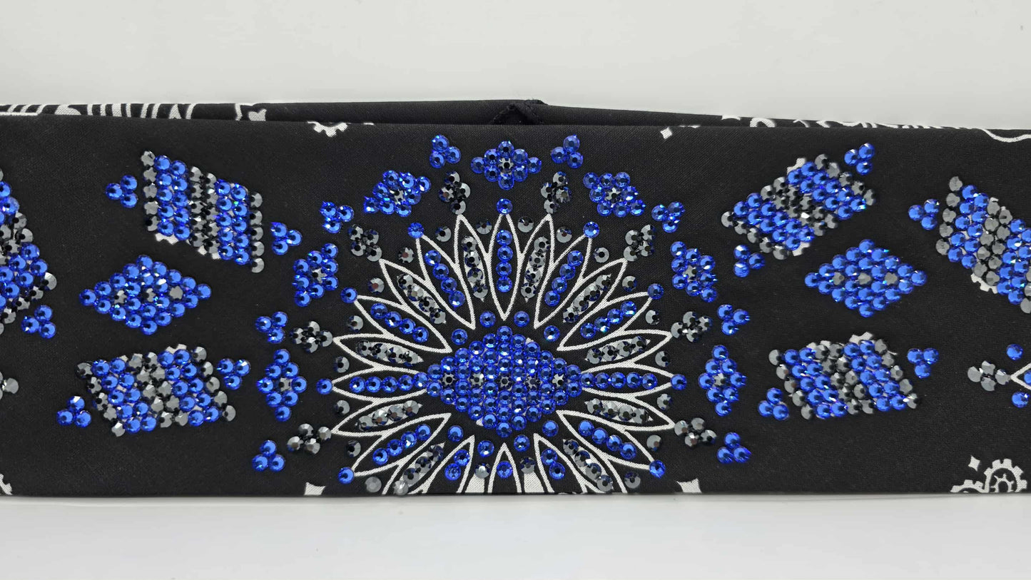 Super LeeAnnette Black Paisley Bandana with Sapphire and Black Austrian Crystals (sku40159)