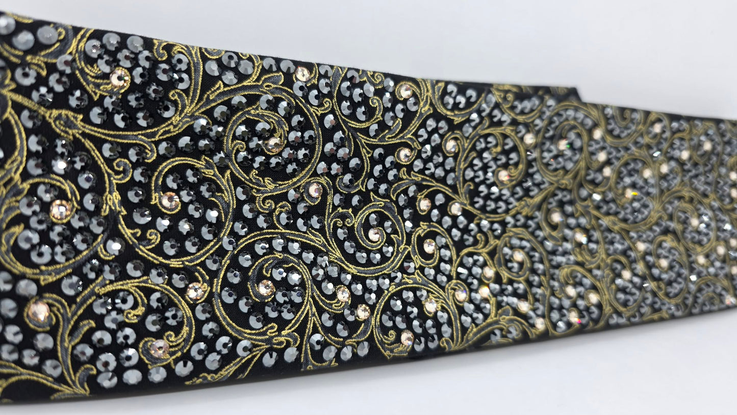 Super LeeAnnette Gold Victorian on Black Bandana with Black and Honey Austrian Crystals (S48128)