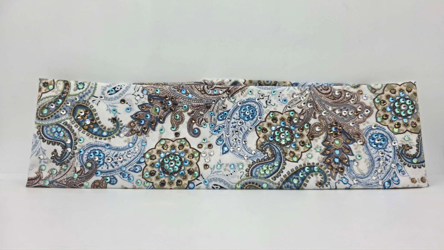 LeeAnnette Blue Flowers Bandana with Peridot Shimmer, Blue Shimmer, Brown and Diamond Clear Austrian Crystals (L40264)