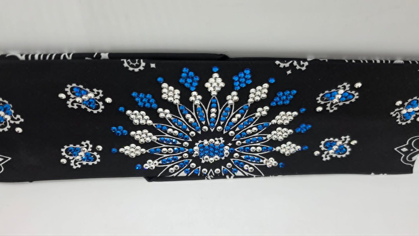 LeeAnnette Black Paisley Bandana with Capri Blue and Diamond Clear Austrian Crystals (L40253)