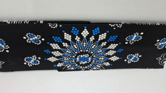 LeeAnnette Black Paisley Bandana with Capri Blue and Diamond Clear Austrian Crystals (L40253)