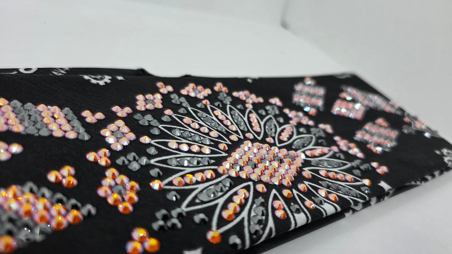 Super LeeAnnette Black Paisley Bandana with Lava and Black Austrian Crystals (S40155)