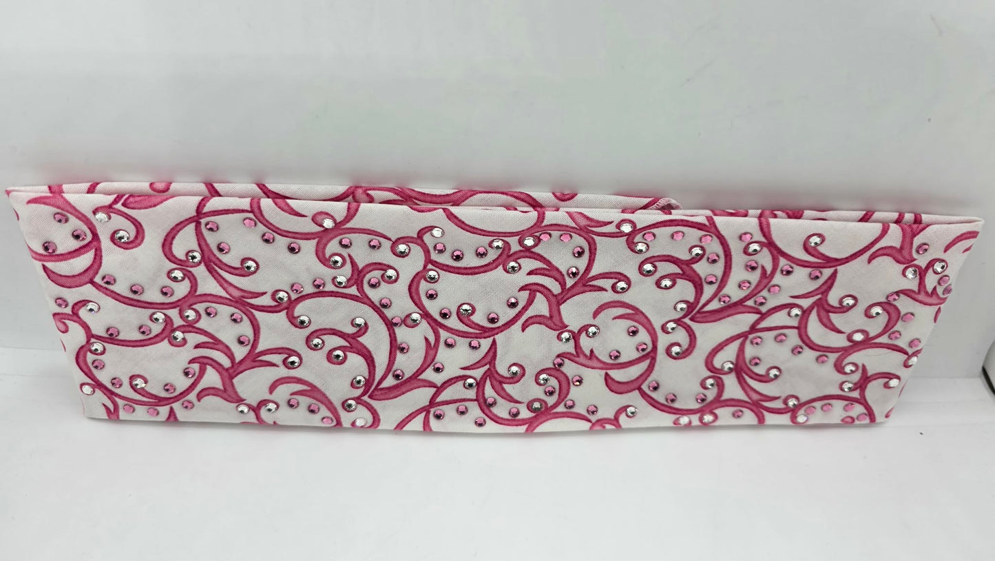 Pink Scroll Bandana with Light Pink and Diamond Clear Austrian Crystals (E60122)