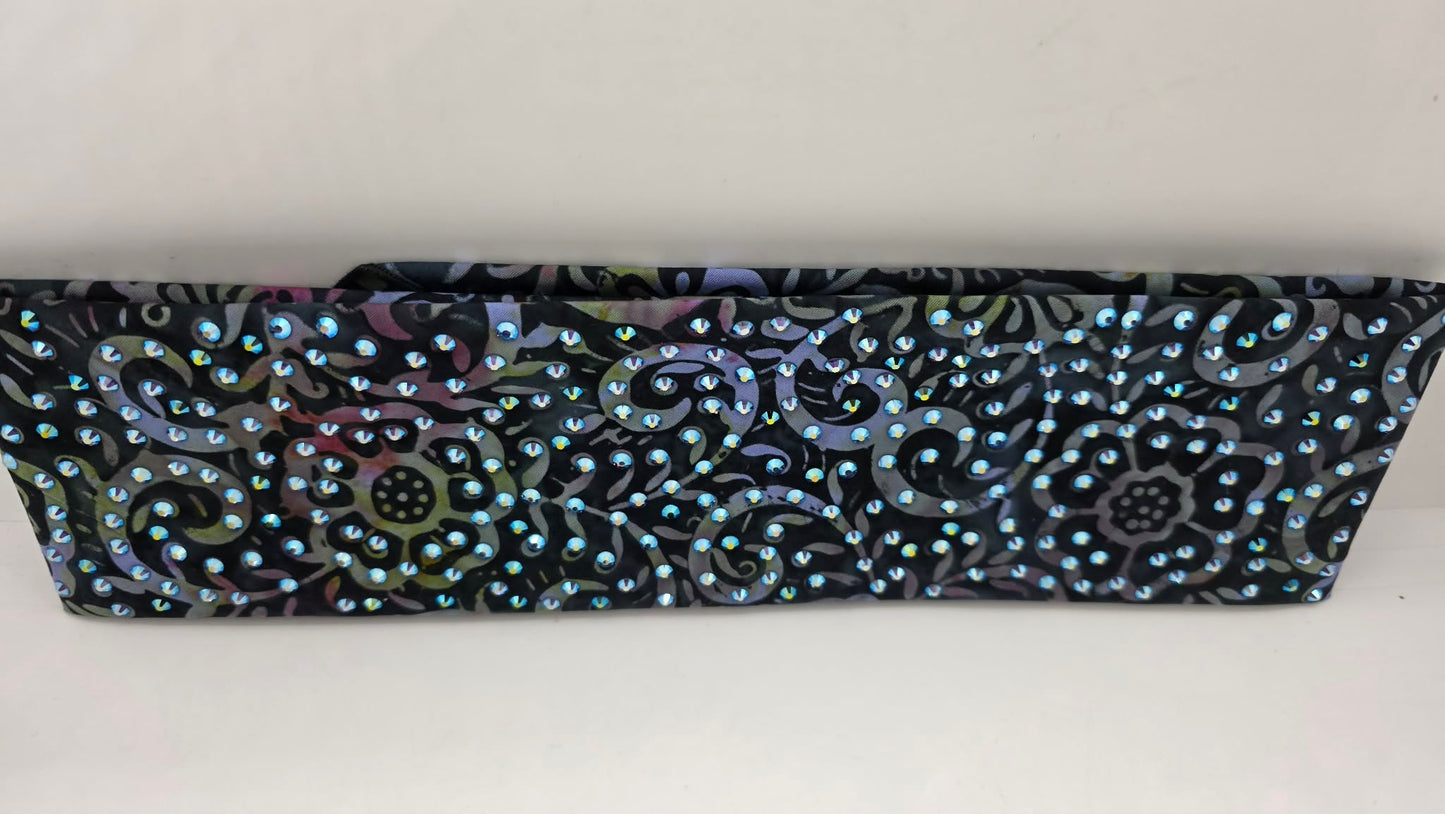 LeeAnnette Batik Flowers Bandana with Blue Shimmer and Black Shimmer Austrian Crystals (L40221)