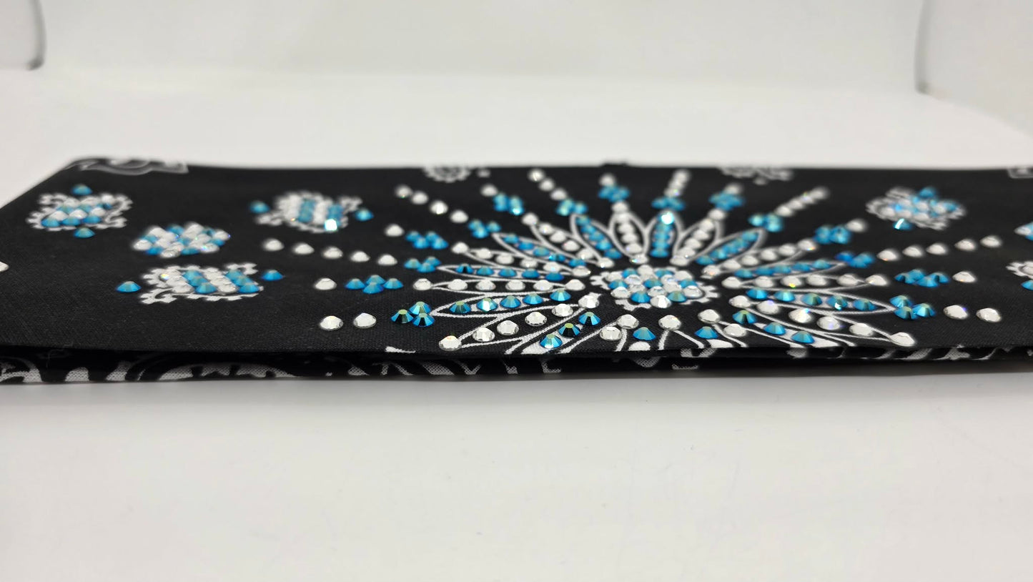LeeAnnette Black Paisley Bandana with Jet Shimmer and Diamond Clear Austrian Crystals (L40215)