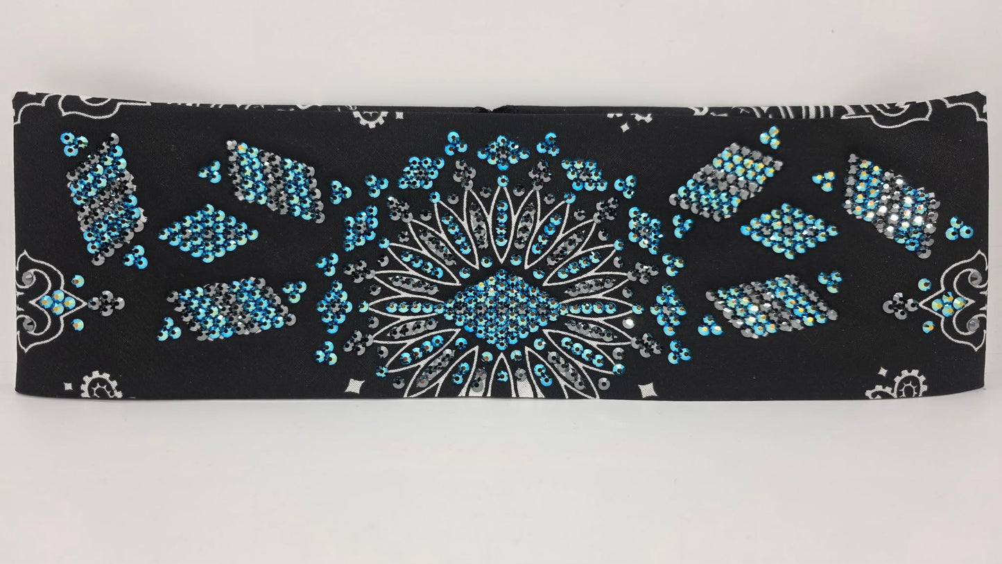 Super LeeAnnette Black Paisley Bandana with Jet Shimmer and Black Austrian Crystals (S48126)
