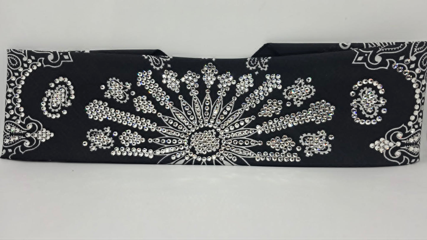 Super LeeAnnette Black Paisley Bandana with Diamond Clear Austrian Crystals (S48153)