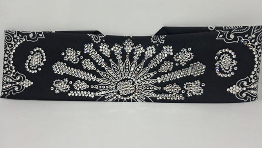 Super LeeAnnette Black Paisley Bandana with Diamond Clear Austrian Crystals (S48153)