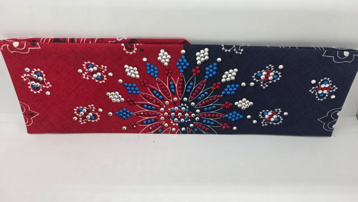 LeeAnnette Red/Blue Paisley Bandana with Capri Blue, Red and Diamond Clear Austrian Crystals (L40269)