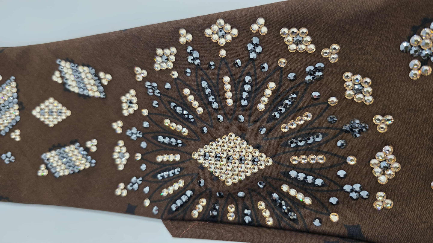 Super LeeAnnette Large Brown Bandana with Honey and Black Austrian Crystals (sku40121)