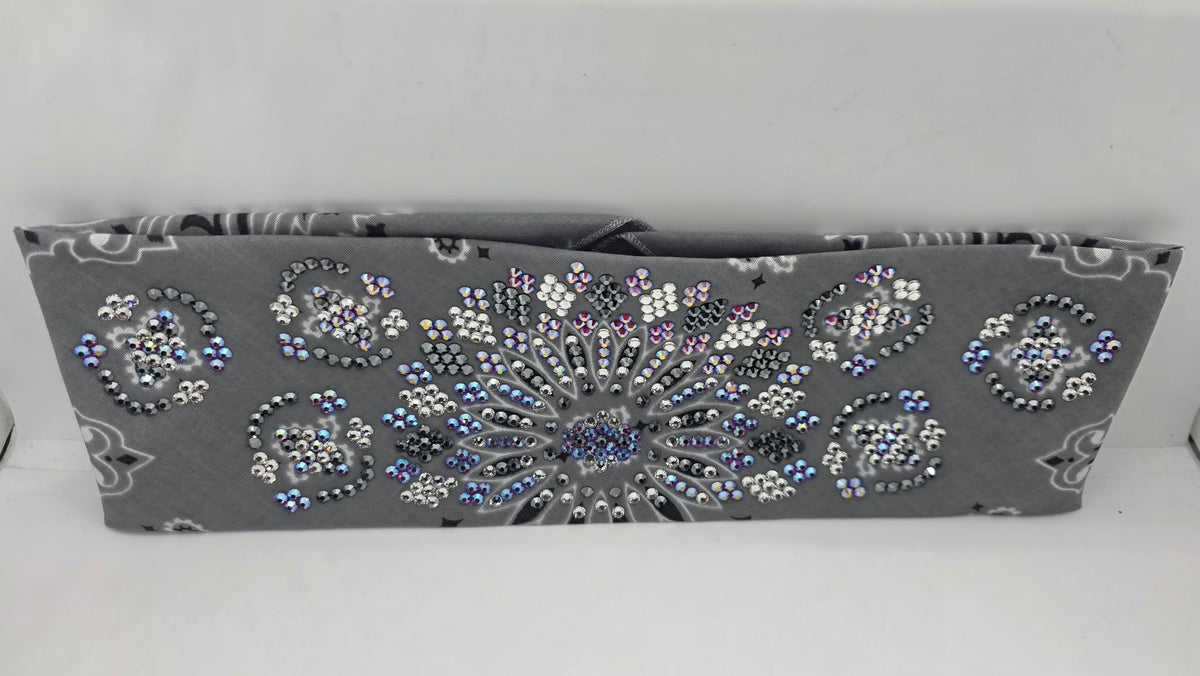 Super LeeAnnette Silver Paisley Bandana with Black, Fuchsia Shimmer and Clear Austrian Crystals (S48199)
