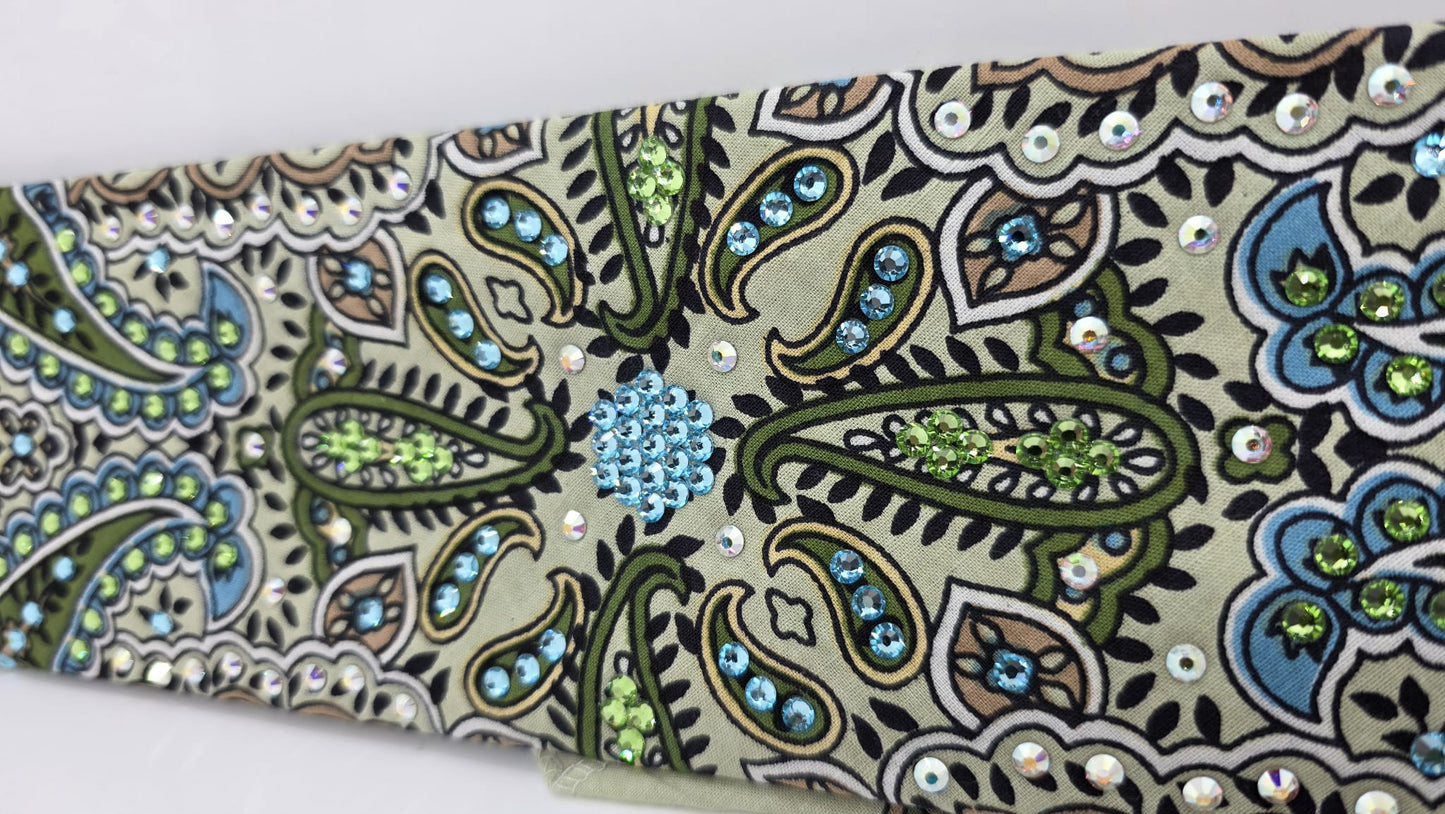 EXTRA BLING -Mint Indian Bandana with Aqua, Peridot and Aurora Borealis Austrian Crystals (sku6417)