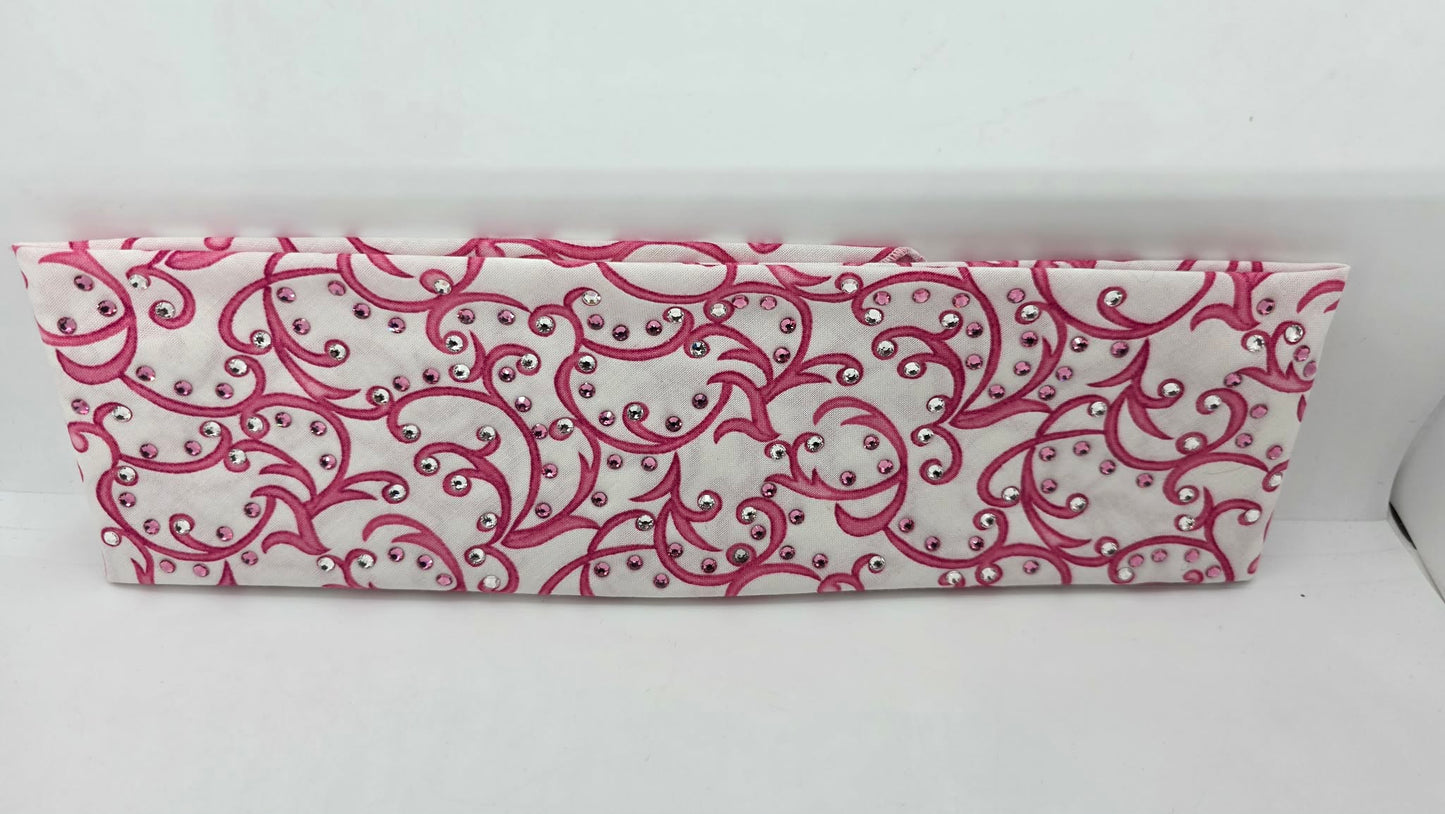Pink Scroll Bandana with Light Pink and Diamond Clear Austrian Crystals (E60122)