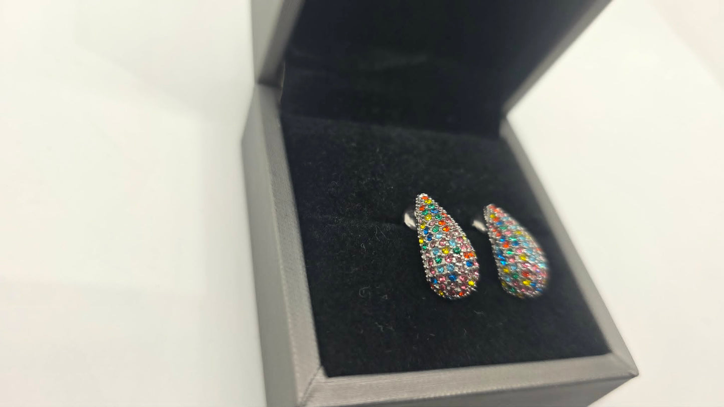 Stainless Steel Inlaid Rainbow Zircon Teardrop Earrings