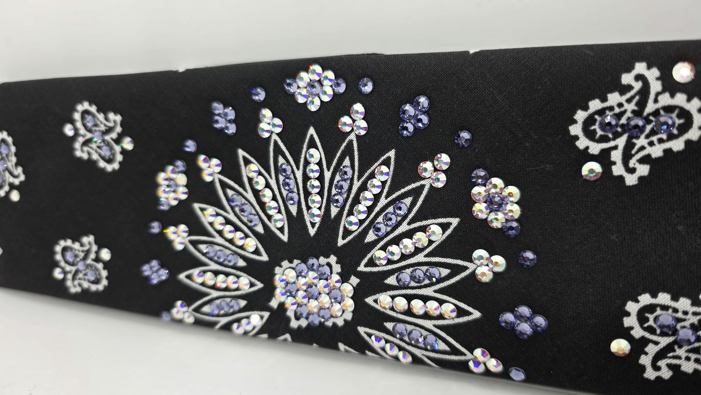 Black Paisley Bandana with Light Purple and Aurora Borealis Austrian Crystals (E60100)