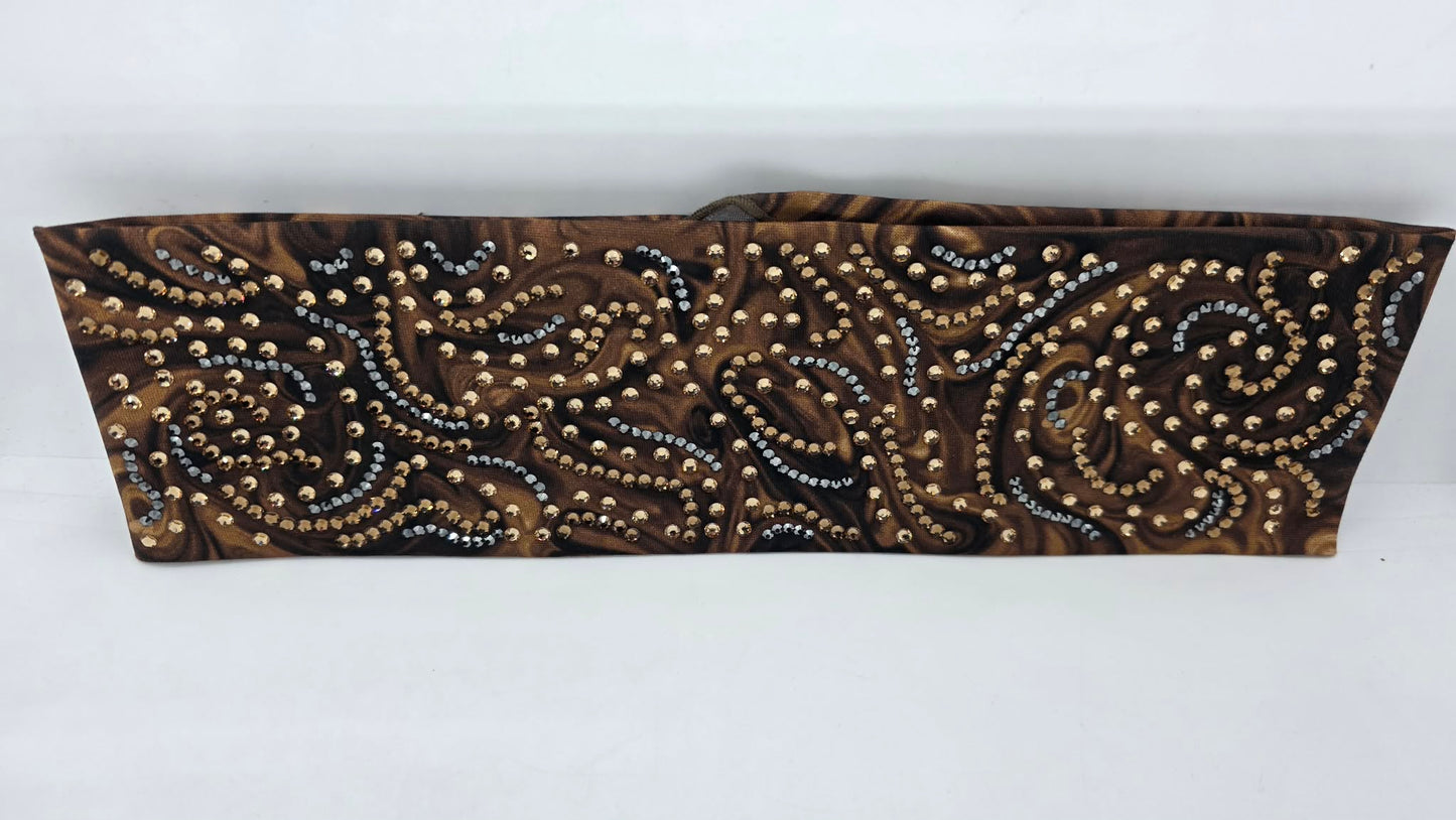 Super LeeAnnette Brown Marble Bandana with Dark Brown, Golden Brown and Black Austrian Crystals (S48137)