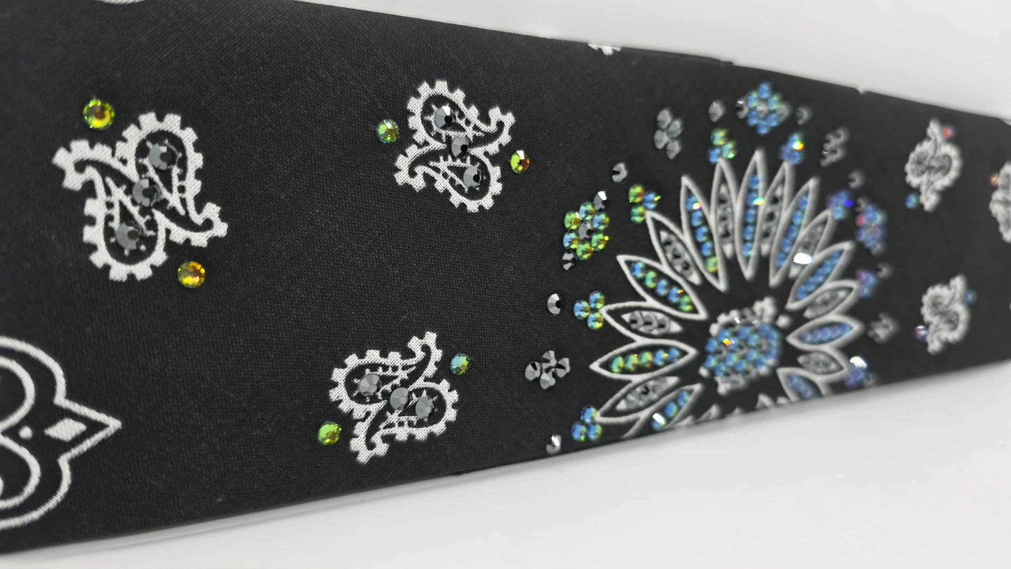 EXTRA BLING - Black Paisley Bandana with Vitrail and Black Austrian Crystals (sku6422)