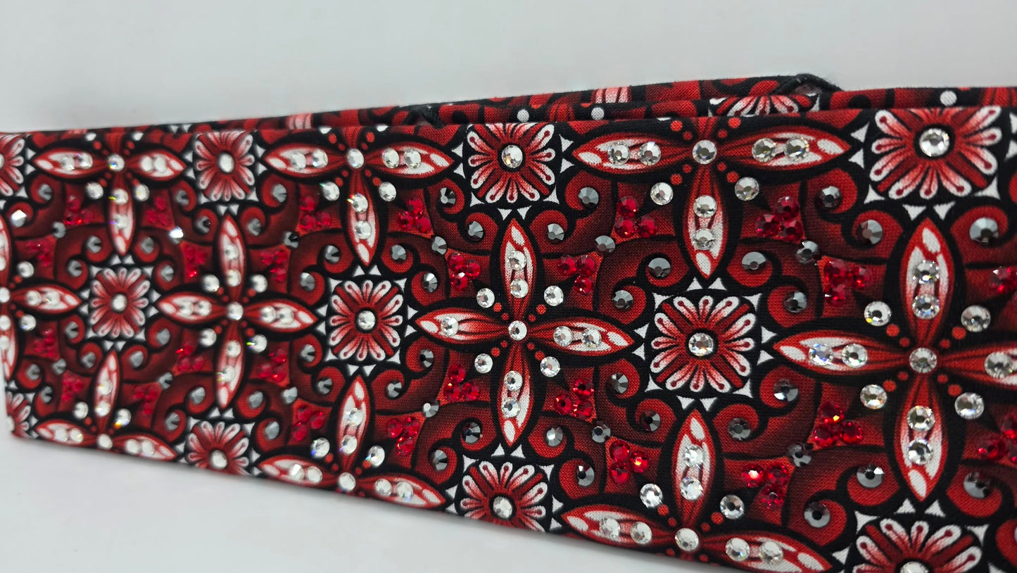 LeeAnnette Red and Black Squares Bandana with Red, Black and Clear Austrian Crystals (L40223)