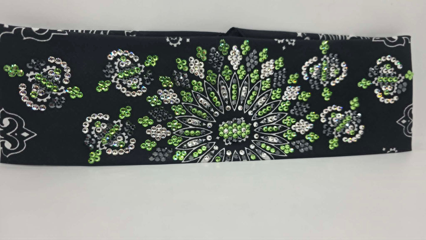 Super LeeAnnette Black Paisley Bandana with Black, Peridot and Diamond Clear Austrian Crystals (S48167)