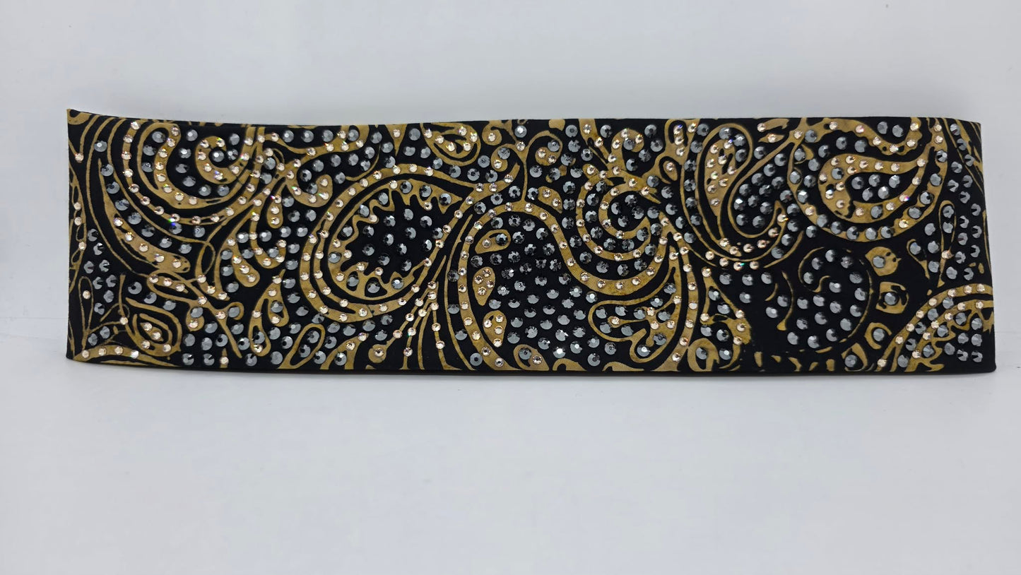 Super LeeAnnette Black and Gold Scroll Bandana with Black and Honey Austrian Crystals (S48119)