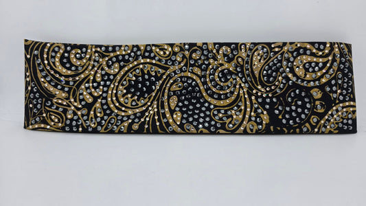 Super LeeAnnette Black and Gold Scroll Bandana with Black and Honey Austrian Crystals (S48119)