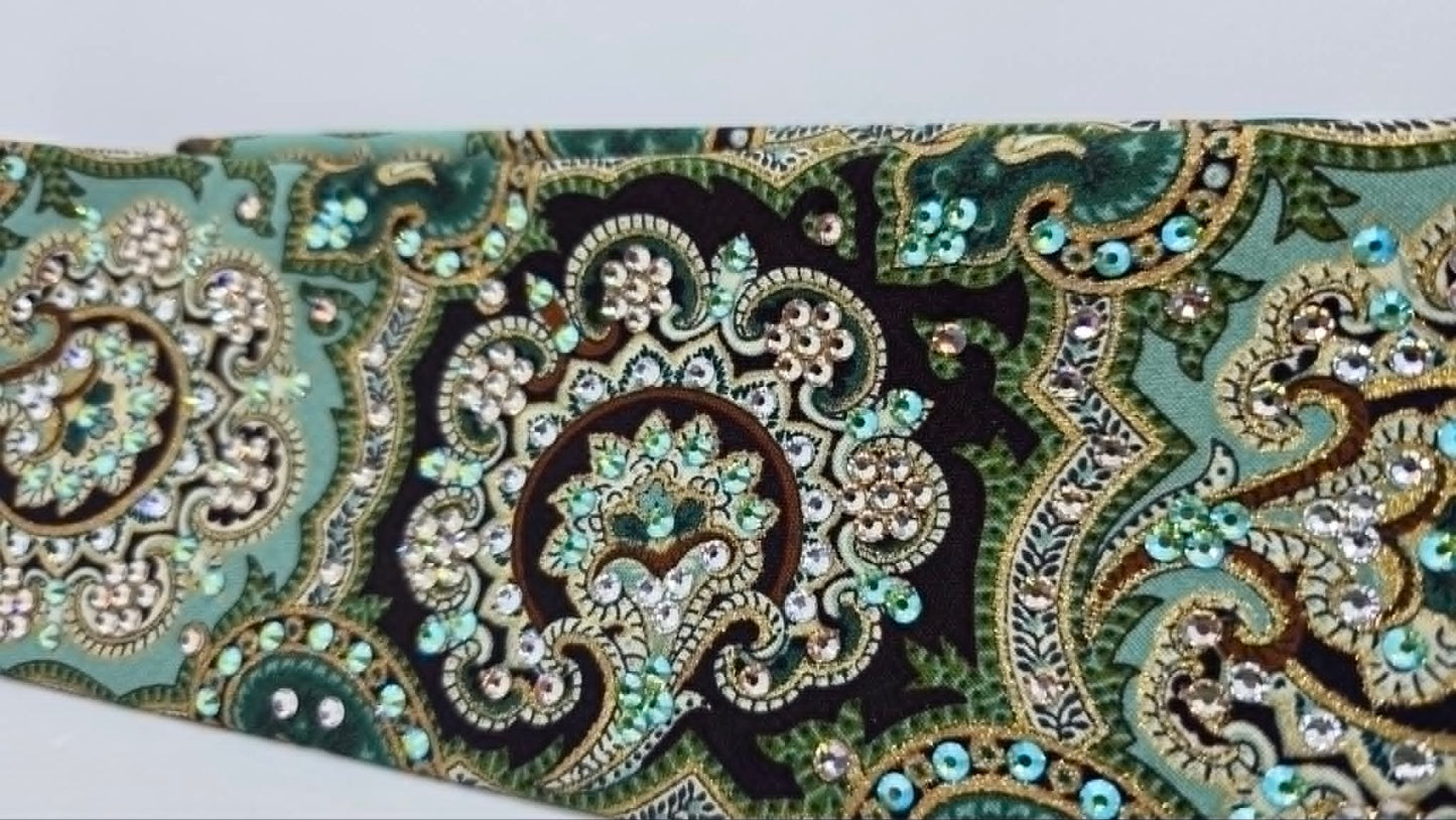 LeeAnnette Royal Green Bandana with Peridot Shimmer, Honey and Diamond Clear Austrian Crystals (L40259)