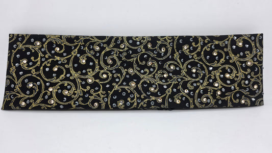 Gold Victorian on Black Bandana with Honey and Black Austrian Crystals (E60114)