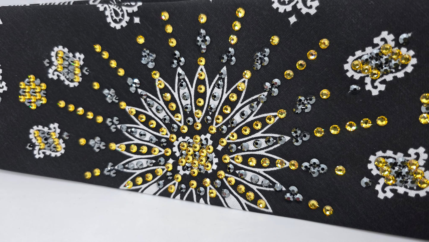 LeeAnnette Black Paisley Bandana with Light Topaz and Black Austrian Crystals (L40213)