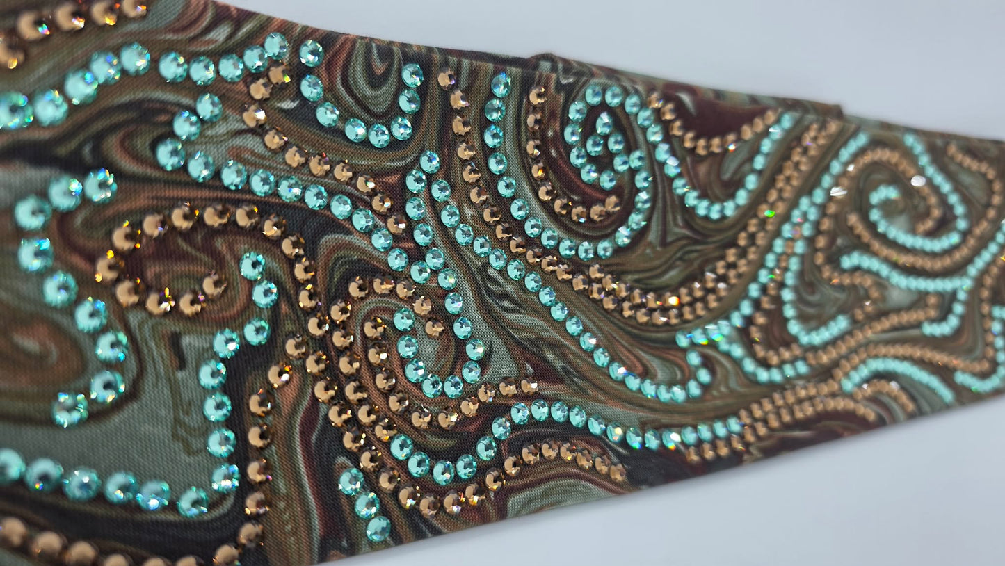Super LeeAnnette  Brown Oil Slick Bandana with Brown and Caribbean Sea Austrian Crystals (S48135)