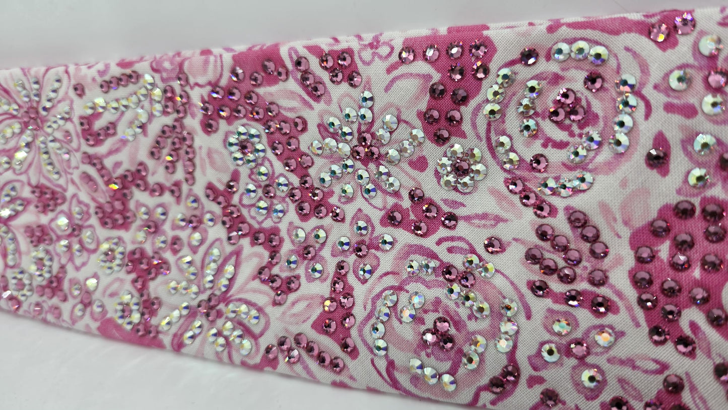Super LeeAnnette Pink Flowers Bandana with Rose and Aurora Borealis Austrian Crystals (sku40147)