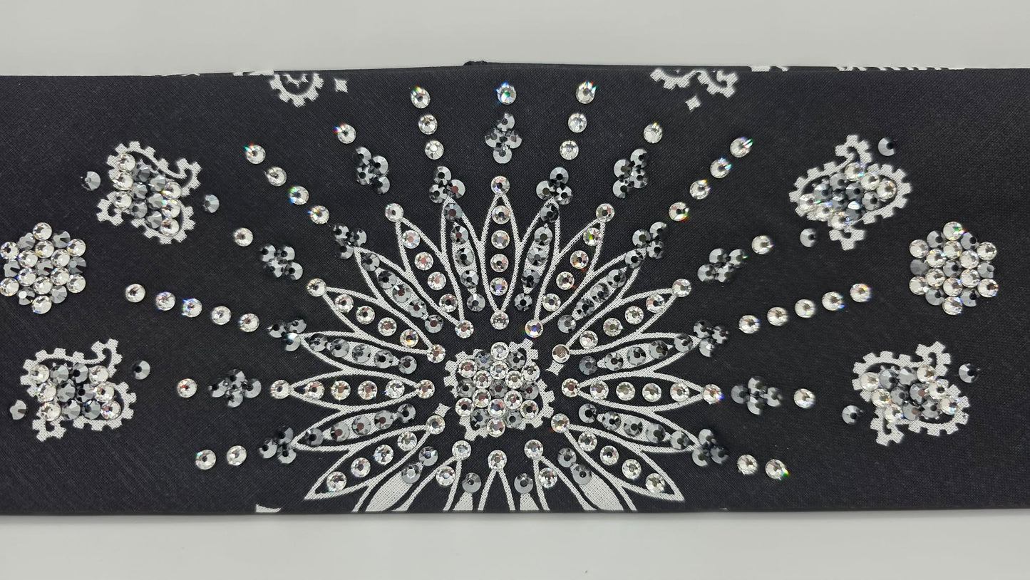 LeeAnnette Black Paisley Bandana with Black and Diamond Clear Austrian Crystals (L40247)