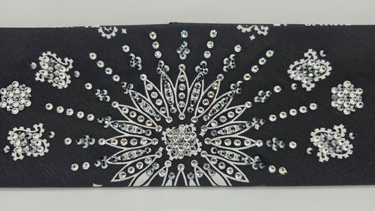 LeeAnnette Black Paisley Bandana with Black and Diamond Clear Austrian Crystals (L40247)