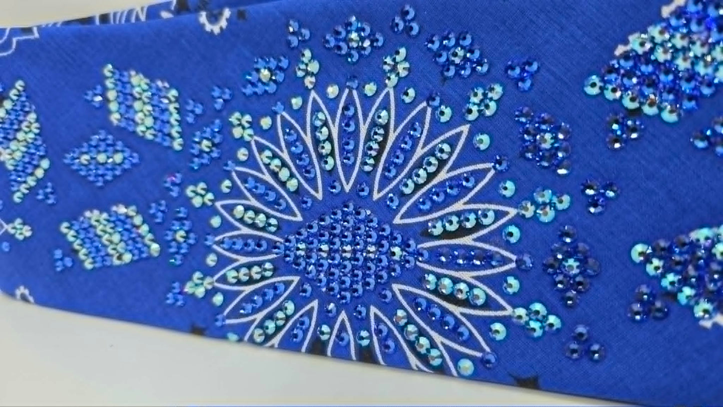 Super LeeAnnette Royal Blue Paisley Bandana with Sapphire and Blue Shimmer Austrian Crystals (S48154)