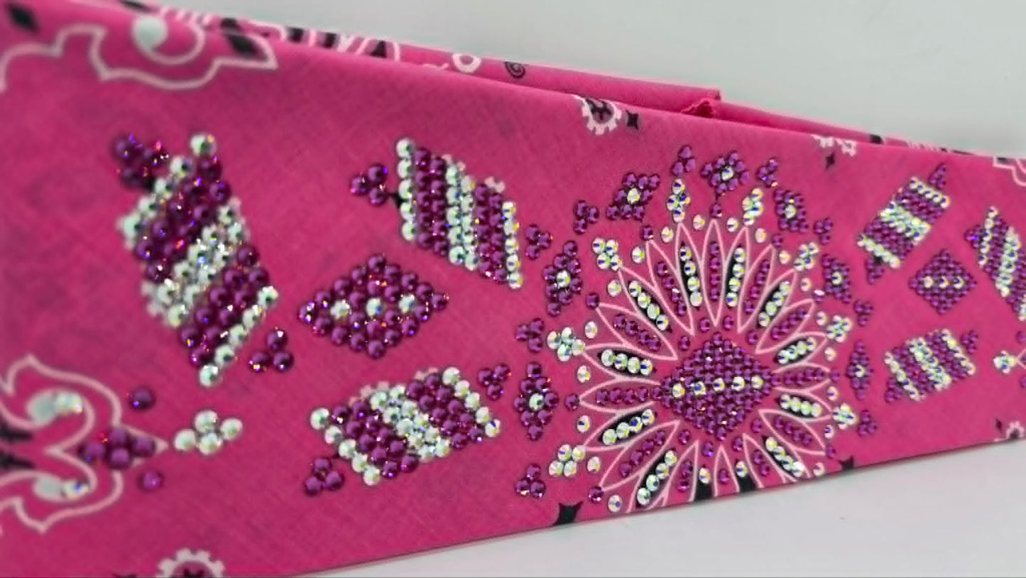 Super LeeAnnette Pink Paisley Bandana with Fuchsia and Aurora Borealis Austrian Crystals (S48143)
