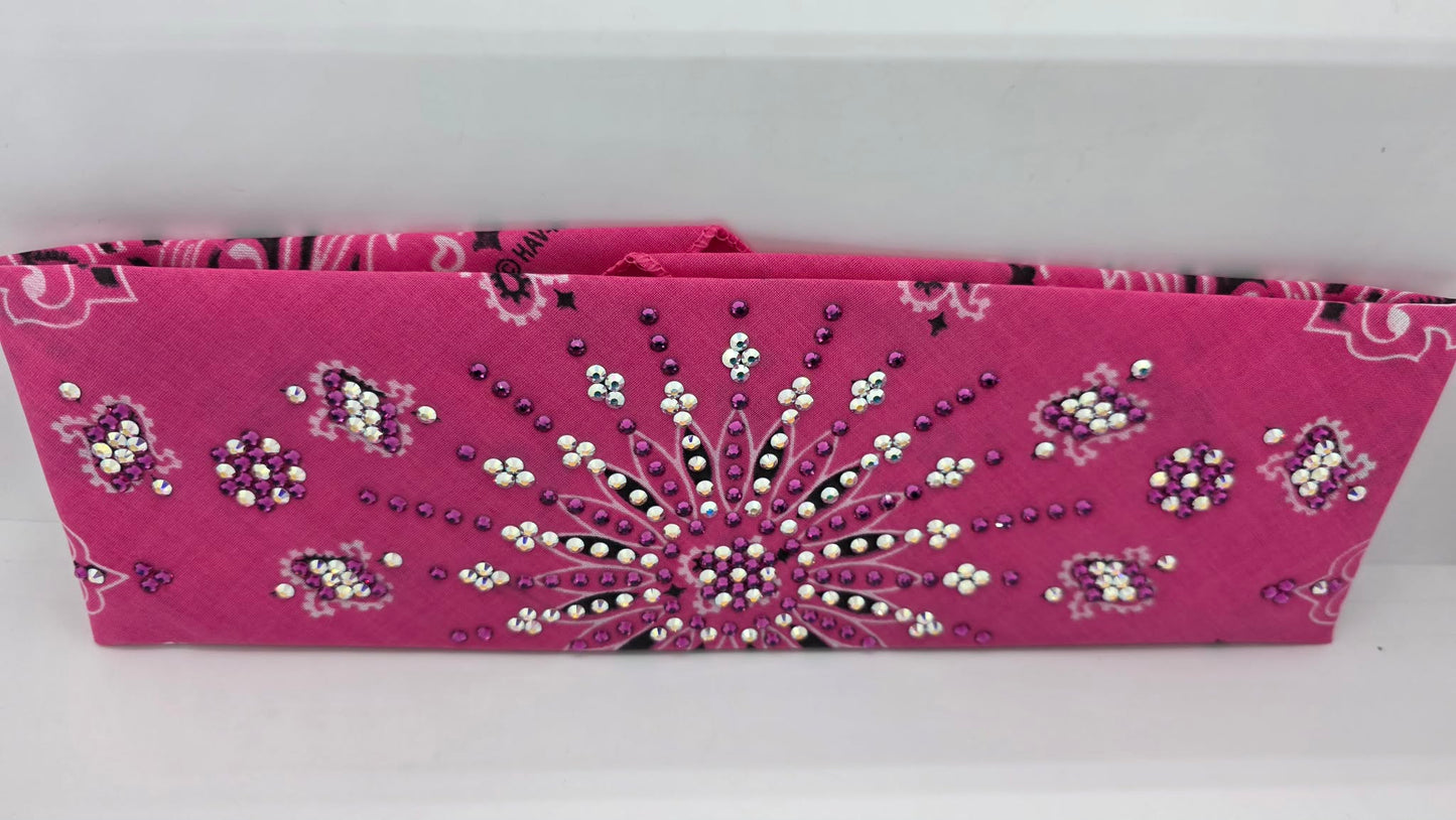 LeeAnnette Pink Paisley Bandana with Fuchsia and Aurora Borealis Austrian Crystals (L40234)