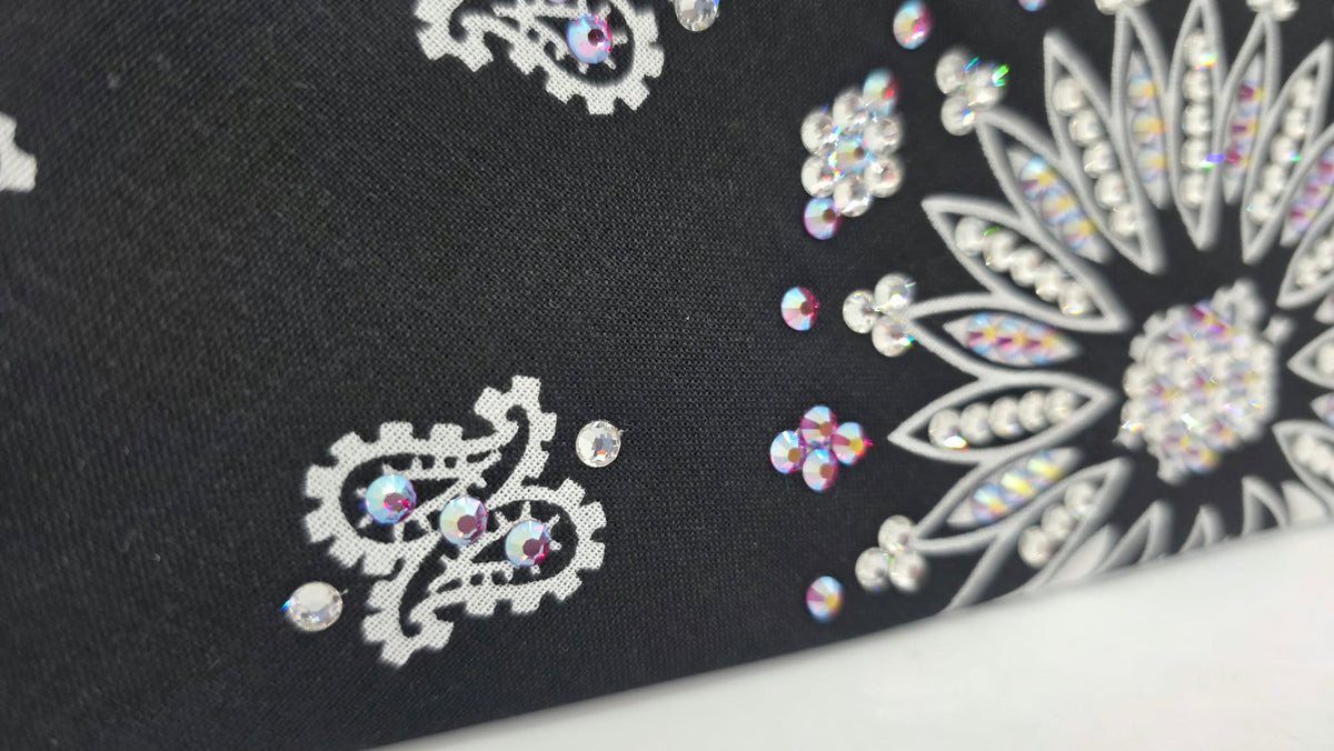 Black Paisley Bandana with Fuchsia Shimmer and Clear Austrian Crystals (E60172)