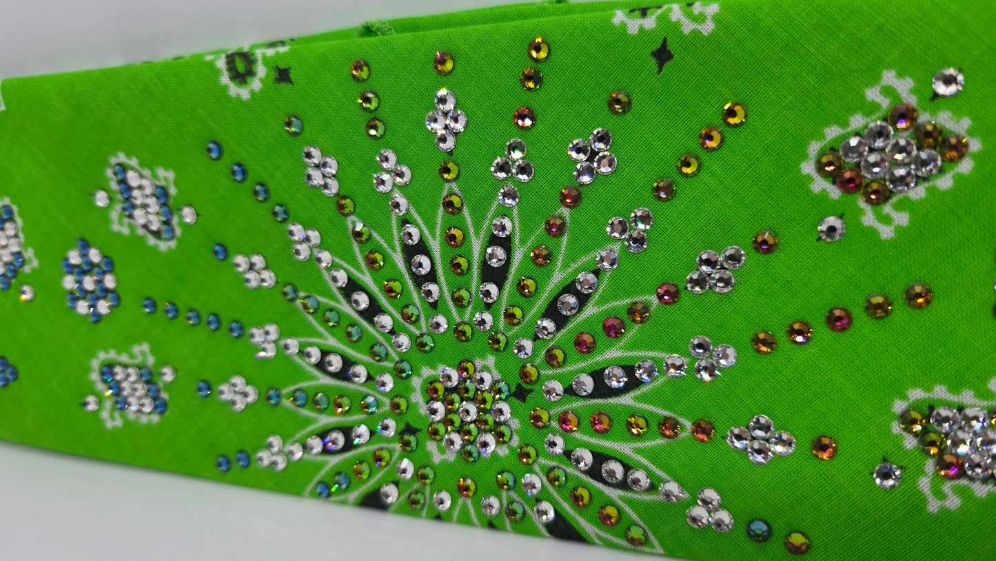 LeeAnnette Lime Green Paisley Bandana with Vitrail and Diamond Clear Austrian Crystals (L40229)