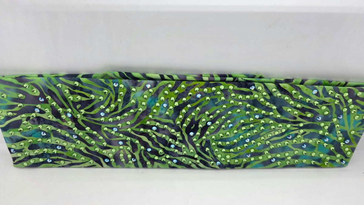 LeeAnnette Green Tiger Strips Bandana with Blue Shimmer and Peridot Austrian Crystals (L40299)