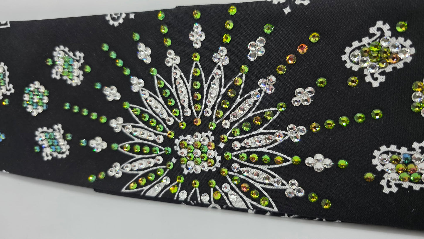 LeeAnnette Black Paisley Bandana with Vitrail and Diamond Clear Austrian Crystals (L40210)