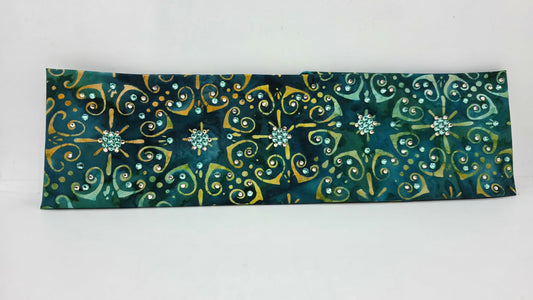EXTRA BLING -Sea Green Batik Bandana with Honey and Caribbean Sea Austrian Crystals (E60108)