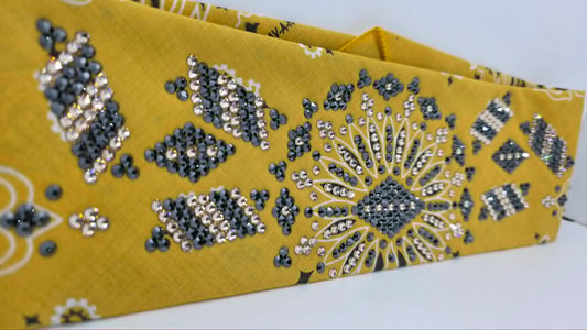 Super LeeAnnette Mustard Paisley Bandana with Black and Honey Austrian Crystals (S48159)