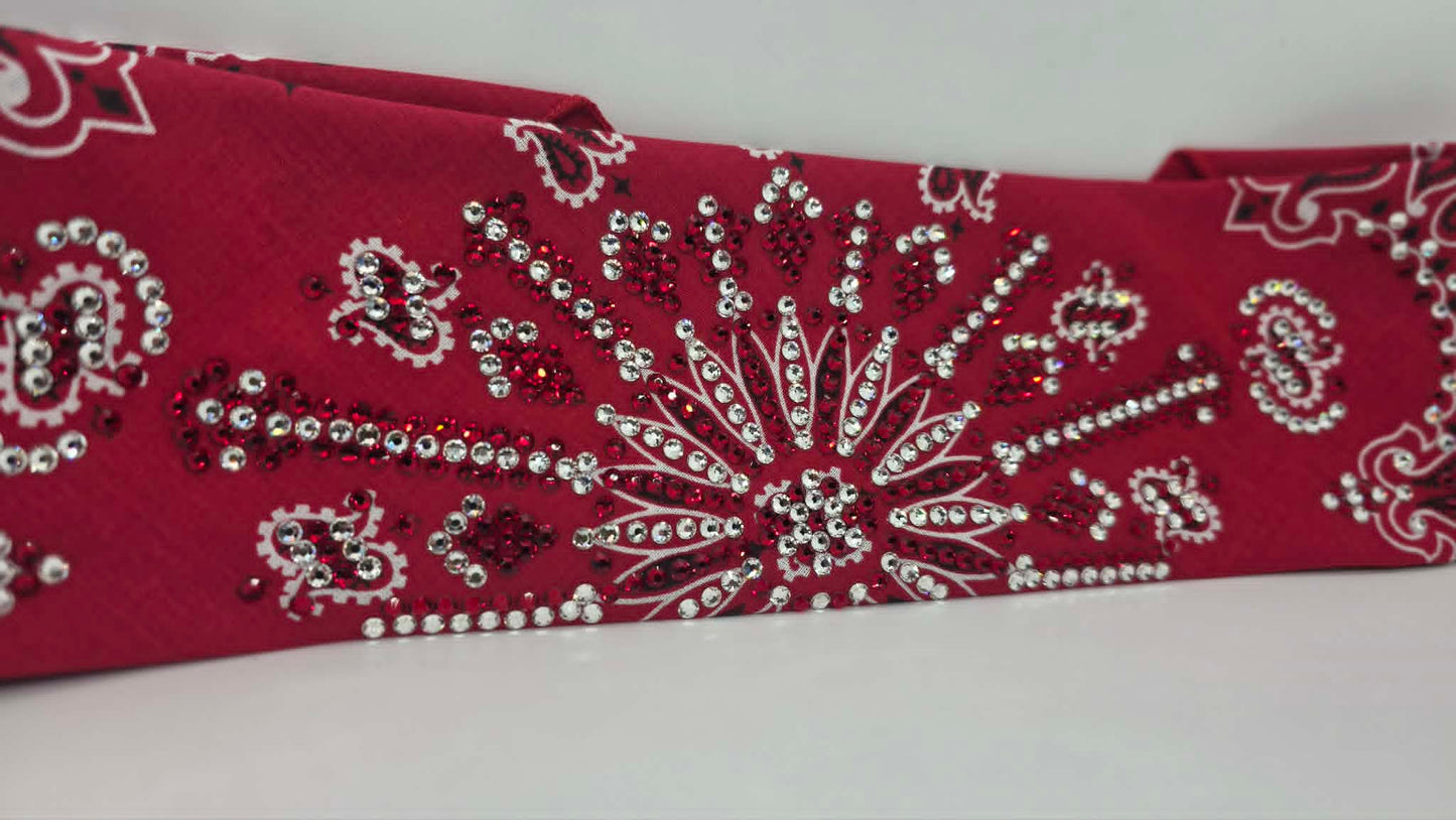 Super LeeAnnette Red Paisley Bandana with Red and Diamond Clear Austrian Crystals (S48168)