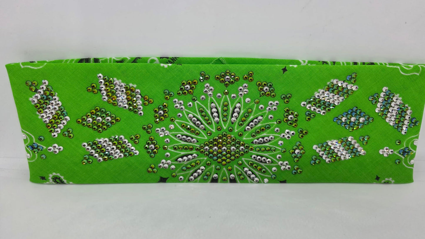 Super LeeAnnette Lime Green Paisley Bandana with Vitrail and Diamond Clear Austrian Crystals (S48136)
