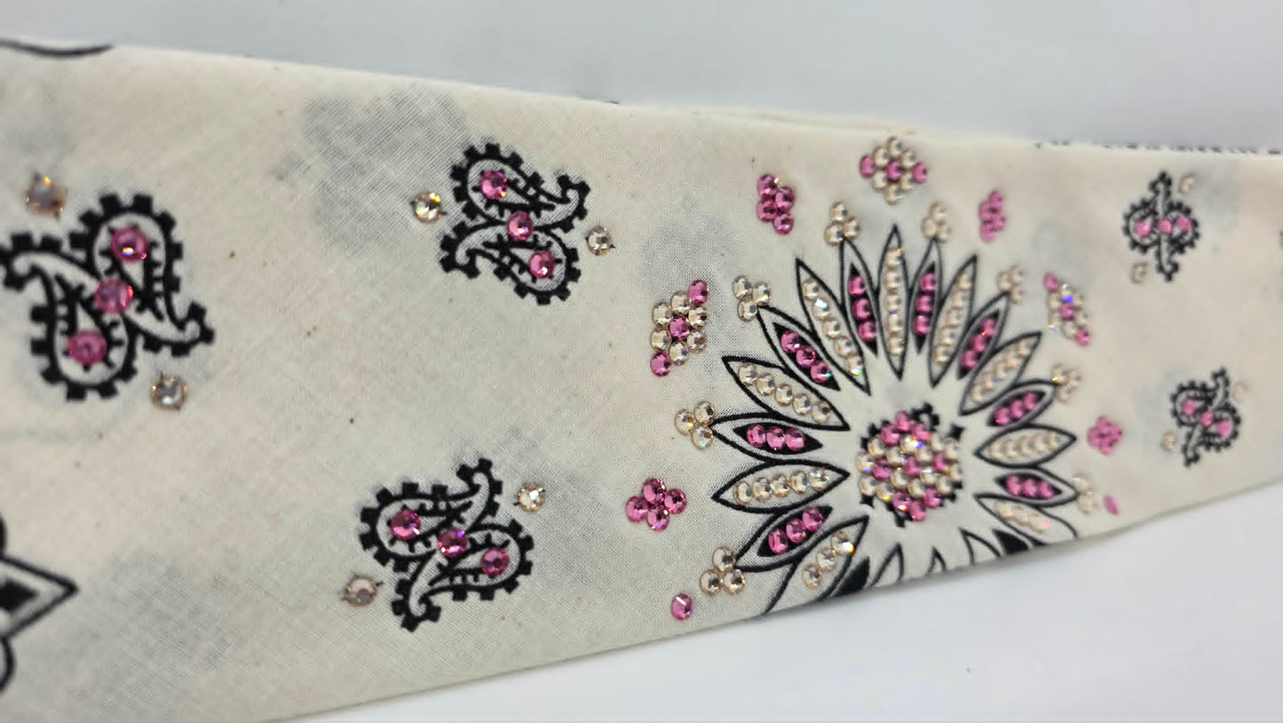 Off White Paisley Bandana with Rose and Honey Austrian Crystals (E60144)