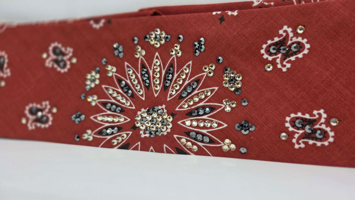 Terracotta Paisley Bandana with Black and Honey Austrian Crystals (E60165)